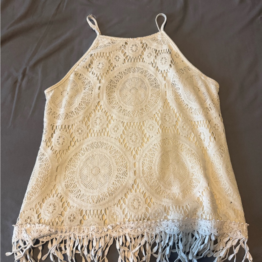 Xhilaration Cream Lace Camisole with Fringe